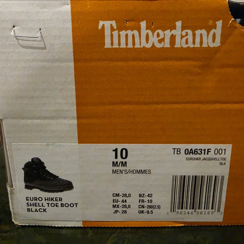 Timberland Mens Euro‎ Hiker Shell Toe Boots Black Waterproof A631F 10
